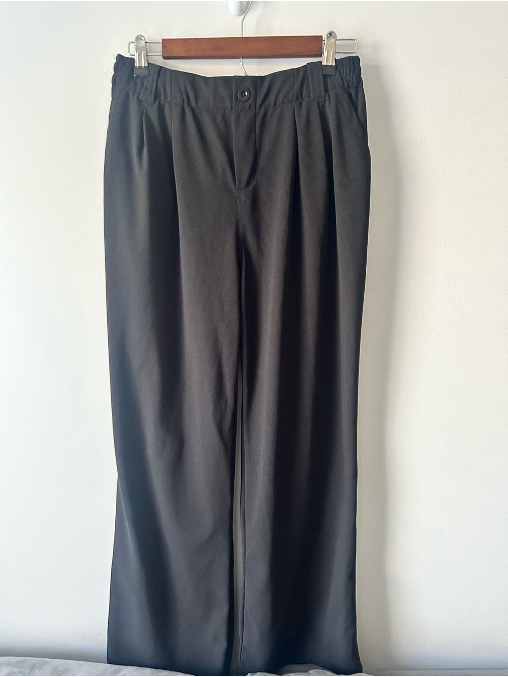 Black wide leg pull on faux button performance trousers medium